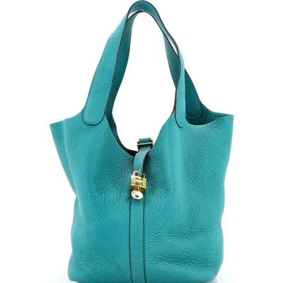 Pre-owned Hermes  Hermes Picotin Lock Bag Clemence Mm In Blue