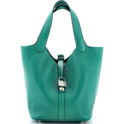 Pre-owned Hermes  Hermes Picotin Lock Bag Clemence Mm In Green
