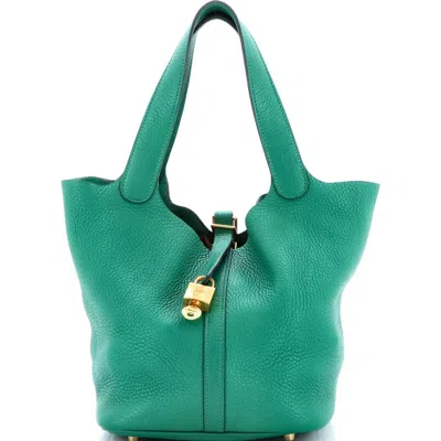 Pre-owned Hermes  Hermes Picotin Lock Bag Clemence Mm In Green