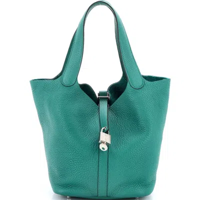 Pre-owned Hermes  Hermes Picotin Lock Bag Clemence Mm In Green