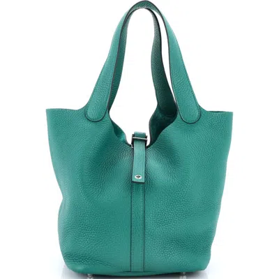 Pre-owned Hermes  Hermes Picotin Lock Bag Clemence Mm In Green