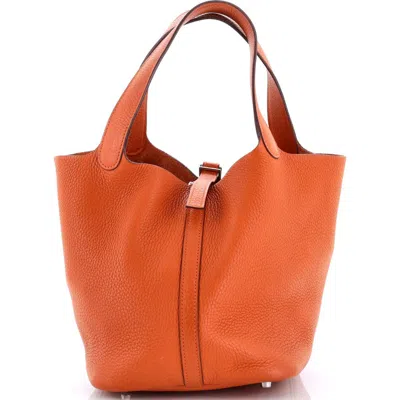 Pre-owned Hermes  Hermes Picotin Lock Bag Clemence Mm In Orange