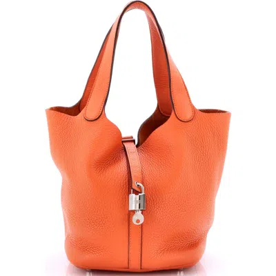 Pre-owned Hermes  Hermes Picotin Lock Bag Clemence Mm In Orange