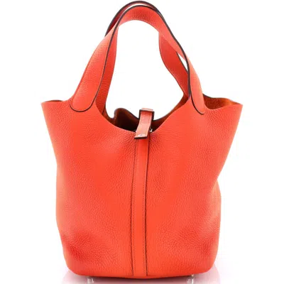 Pre-owned Hermes  Hermes Picotin Lock Bag Clemence Mm In Orange