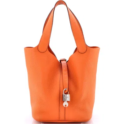 Pre-owned Hermes  Hermes Picotin Lock Bag Clemence Mm In Orange