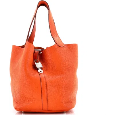 Pre-owned Hermes  Hermes Picotin Lock Bag Clemence Mm In Orange