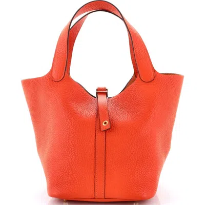 Pre-owned Hermes  Hermes Picotin Lock Bag Clemence Mm In Orange