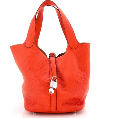 Pre-owned Hermes  Hermes Picotin Lock Bag Clemence Mm In Orange