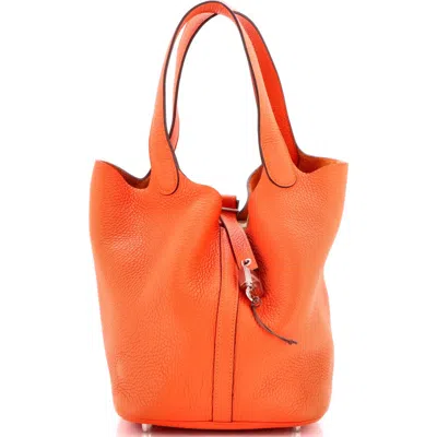 Pre-owned Hermes  Hermes Picotin Lock Bag Clemence Mm In Orange
