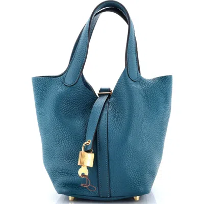 Pre-owned Hermes  Hermes Picotin Lock Bag Clemence Pm In Blue