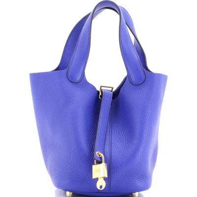 Pre-owned Hermes  Hermes Picotin Lock Bag Clemence Pm In Blue