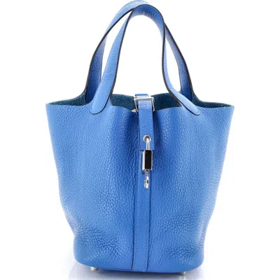 Pre-owned Hermes  Hermes Picotin Lock Bag Clemence Pm In Blue