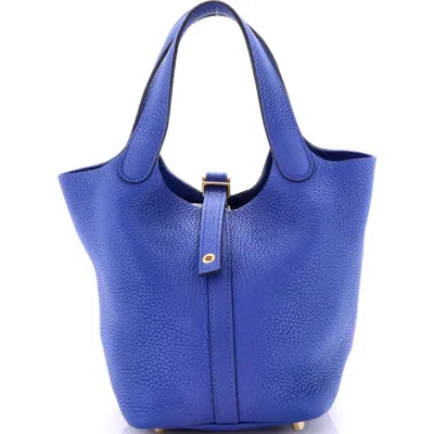 Pre-owned Hermes  Hermes Picotin Lock Bag Clemence Pm In Blue