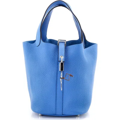 Pre-owned Hermes  Hermes Picotin Lock Bag Clemence Pm In Blue