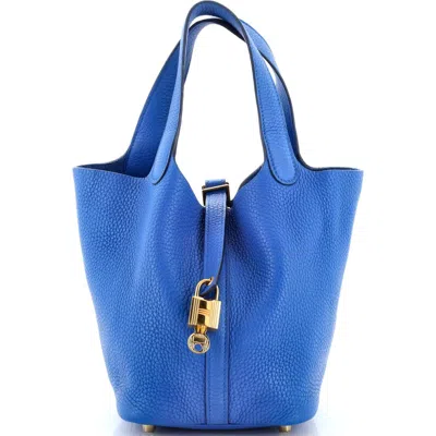 Pre-owned Hermes  Hermes Picotin Lock Bag Clemence Pm In Blue