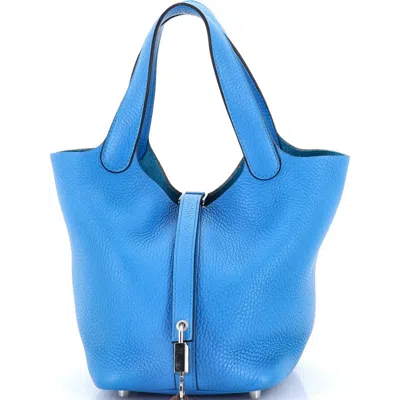 Pre-owned Hermes  Hermes Picotin Lock Bag Clemence Pm In Blue