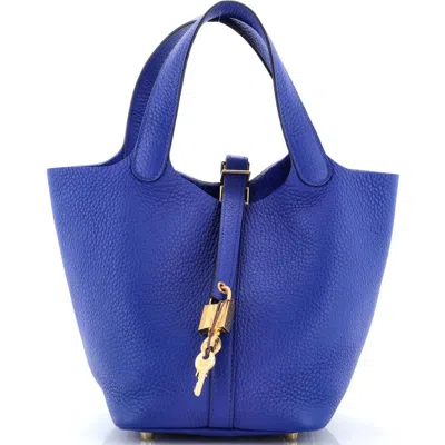 Pre-owned Hermes  Hermes Picotin Lock Bag Clemence Pm In Blue
