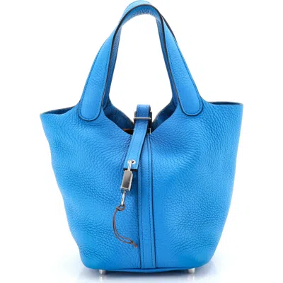 Pre-owned Hermes  Hermes Picotin Lock Bag Clemence Pm In Blue