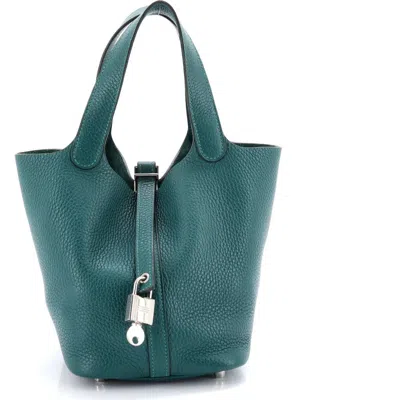 Pre-owned Hermes  Hermes Picotin Lock Bag Clemence Pm In Green