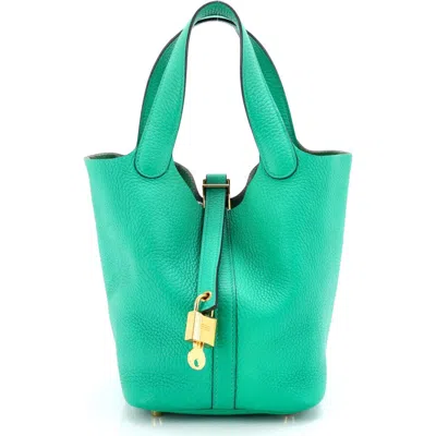 Pre-owned Hermes  Hermes Picotin Lock Bag Clemence Pm In Green