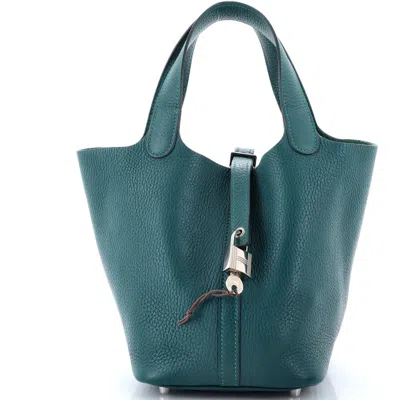 Pre-owned Hermes  Hermes Picotin Lock Bag Clemence Pm In Green