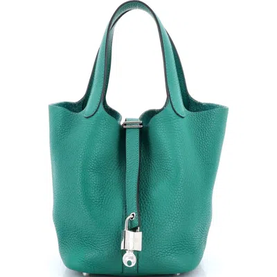 Pre-owned Hermes  Hermes Picotin Lock Bag Clemence Pm In Green