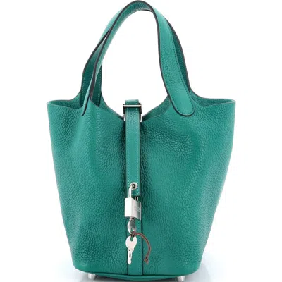 Pre-owned Hermes  Hermes Picotin Lock Bag Clemence Pm In Green