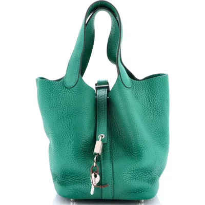 Pre-owned Hermes  Hermes Picotin Lock Bag Clemence Pm In Green