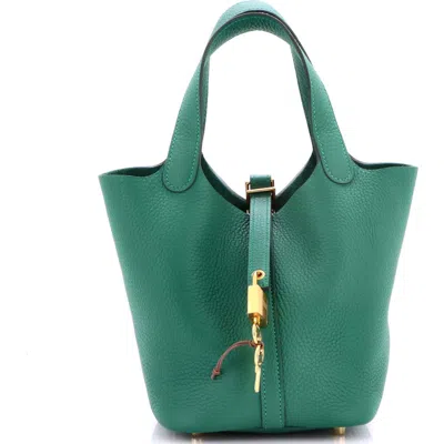 Pre-owned Hermes  Hermes Picotin Lock Bag Clemence Pm In Green