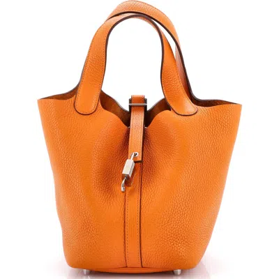 Pre-owned Hermes  Hermes Picotin Lock Bag Clemence Pm In Orange