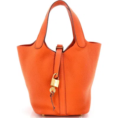Pre-owned Hermes  Hermes Picotin Lock Bag Clemence Pm In Orange