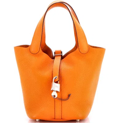 Pre-owned Hermes  Hermes Picotin Lock Bag Clemence Pm In Orange