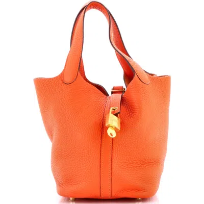 Pre-owned Hermes  Hermes Picotin Lock Bag Clemence Pm In Orange