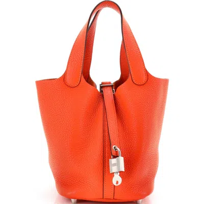Pre-owned Hermes  Hermes Picotin Lock Bag Clemence Pm In Orange