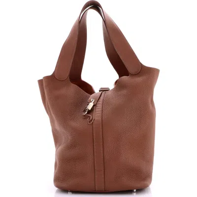 Pre-owned Hermes  Hermes Picotin Lock Bag Clemence Tgm In Brown