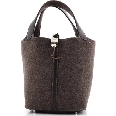 Pre-owned Hermes  Hermes Picotin Lock Bag Felt With Leather Mm In Brown
