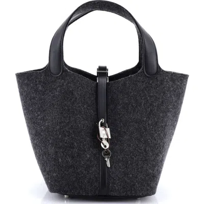 Pre-owned Hermes  Hermes Picotin Lock Bag Felt With Leather Mm In Gray