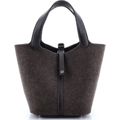 Pre-owned Hermes  Hermes Picotin Lock Bag Felt With Leather Mm In Gray