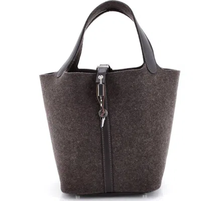 Pre-owned Hermes  Hermes Picotin Lock Bag Felt With Leather Mm In Gray