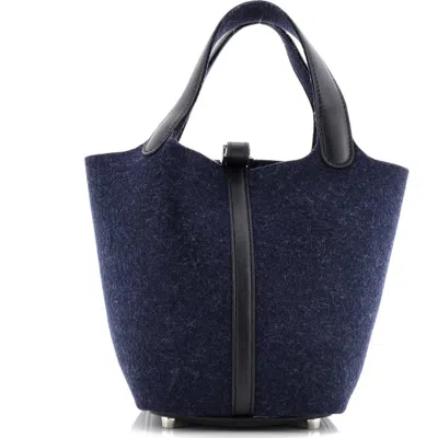 Pre-owned Hermes  Hermes Picotin Lock Bag Felt With Leather Pm In Blue