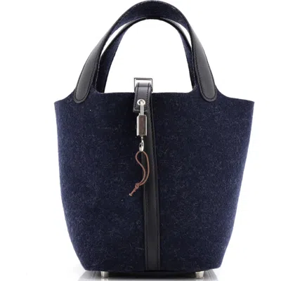 Pre-owned Hermes  Hermes Picotin Lock Bag Felt With Leather Pm In Blue