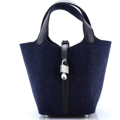 Pre-owned Hermes  Hermes Picotin Lock Bag Felt With Leather Pm In Blue
