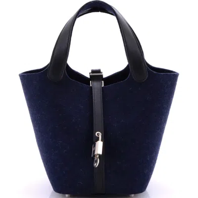 Pre-owned Hermes  Hermes Picotin Lock Bag Felt With Leather Pm In Blue