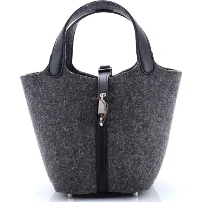 Pre-owned Hermes  Hermes Picotin Lock Bag Felt With Leather Pm In Gray