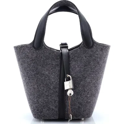 Pre-owned Hermes  Hermes Picotin Lock Bag Felt With Leather Pm In Gray