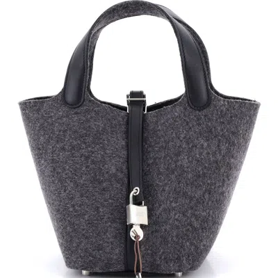 Pre-owned Hermes  Hermes Picotin Lock Bag Felt With Leather Pm In Gray