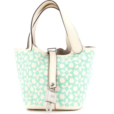 Pre-owned Hermes  Hermes Picotin Lock Bag Lucky Daisy Printed Swift Micro In Brown