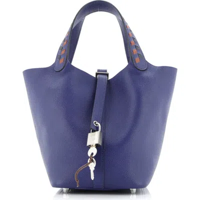 Pre-owned Hermes  Hermes Picotin Lock Bag Tressage Epsom Pm In Blue