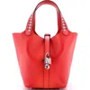 Pre-owned Hermes  Hermes Picotin Lock Bag Tressage Epsom Pm In Red