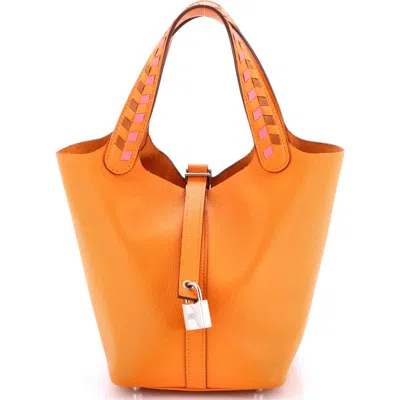 Pre-owned Hermes  Hermes Picotin Lock Bag Tressage Epsom Pm In Orange
